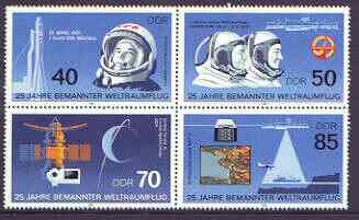 Germany - East 1986 25th Anniversary of Manned Space Flight set of 4 in se-tenant block unmounted mint, SG E2715a, stamps on space, stamps on cameras