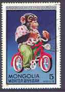 Mongolia 1974 Monkey on bicycle 5m (from Circus set) fine used, SG 731, stamps on apes, stamps on bicycles, stamps on circus
