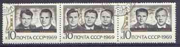 Russia 1969 Triple Space Flights se-tenant strip of 3 fine used, SG 3744a, stamps on , stamps on  stamps on space