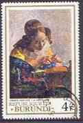 Burundi 1968 The Lace Maker by Vermeer (from Famous Paintings set) fine used, SG 349, stamps on arts, stamps on lace, stamps on renaissance