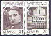 Spain 1997 Re-opening of Royal Theatre perf set of 2 unmounted mint, SG 3453-54, stamps on theatres, stamps on music