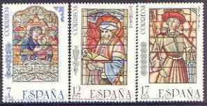 Spain 1985 Stained Glass Windows perf set of 3 unmounted mint, SG 2844-46, stamps on stained glass