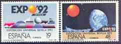 Spain 1987 Expo '92 World's Fair (1st issue) perf set of 2 unmounted mint, SG 2897-98, stamps on , stamps on  stamps on expo, stamps on  stamps on space