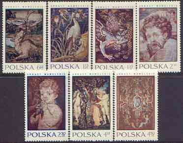 Poland 1970 Tapestries in Wawel Castle perf set of 7 unmounted mint, SG 2022-28, stamps on arts, stamps on tapestry, stamps on deer, stamps on birds, stamps on iris, stamps on dragons, stamps on castles