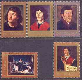 Poland 1973 500th Birth Anniversary of Copernicus (6th issue) perf set of 5 unmounted mint, SG 2217-21, stamps on , stamps on  stamps on personalities, stamps on  stamps on science, stamps on  stamps on maths, stamps on  stamps on copernicus, stamps on  stamps on astronomy, stamps on  stamps on arts