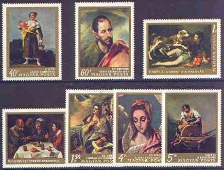 Hungary 1968 Paintings in National Gallery #4 perf set of 7, SG 2357-63, stamps on arts, stamps on goya, stamps on el greco, stamps on dogs