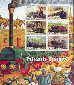 Benin 2002 Steam Locomotives special large perf sheet containing 6 values unmounted mint, stamps on railways