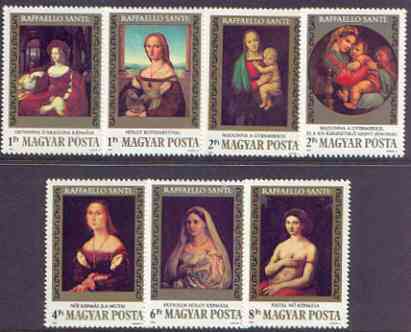 Hungary 1983 500th Birth Anniversary of Raphael perf set of 7 unmounted mint, SG 3495-3501, stamps on arts, stamps on raphael, stamps on women, stamps on renaissance