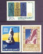 Uruguay 1964 Nubian Monuments Preservation perf set of 3 unmounted mint, SG 1244-46, stamps on monuments, stamps on united nations, stamps on egyptology