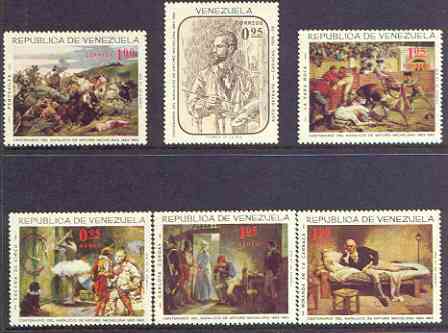 Venezuela 1966 Birth Centenary of Arturo Michelena (painter) perf set of 6 unmounted mint, SG 1948-53, stamps on arts, stamps on battles, stamps on circus, stamps on ballet