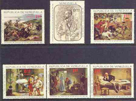 Venezuela 1966 Birth Centenary of Arturo Michelena (painter) perf set of 6 unmounted mint, SG 1948-53, stamps on , stamps on  stamps on arts, stamps on  stamps on battles, stamps on  stamps on circus, stamps on  stamps on ballet