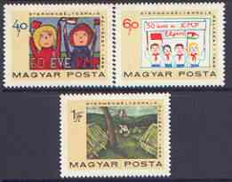 Hungary 1968 Children's Stamp Designs for 50th Anniversary perf set of 3 unmounted mint, SG 2405-07, stamps on arts, stamps on children, stamps on postal