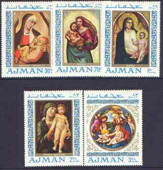 Ajman 1968 Paintings of the Madonna perf set of 5 unmounted mint, Mi 327-31, stamps on arts, stamps on religion, stamps on 