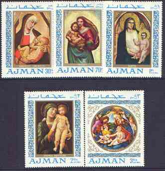 Ajman 1968 Paintings of the Madonna perf set of 5 unmounted mint, Mi 327-31, stamps on , stamps on  stamps on arts, stamps on  stamps on religion, stamps on  stamps on 