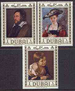 Dubai 1967 Paintings perf set of 3 unmounted mint, SG 253-55, stamps on arts, stamps on rubens, stamps on murillo