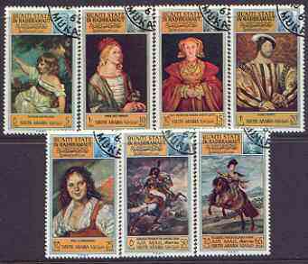 Aden - Qu'aiti 1967 Paintings perf set of 7 fine cds used, Mi 108-14A, stamps on , stamps on  stamps on arts, stamps on  stamps on reynolds, stamps on  stamps on durer, stamps on  stamps on holbein, stamps on  stamps on hals, stamps on  stamps on 