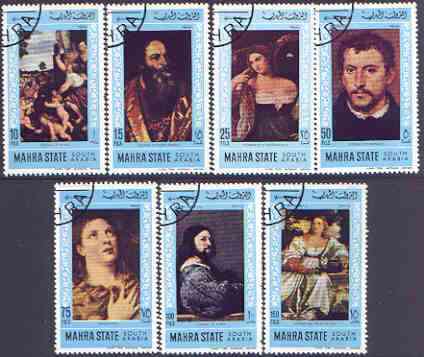 Aden - Mahra 1968 Paintings by Titian perf set of 7 cto used, Mi 83-89A, stamps on , stamps on  stamps on arts, stamps on  stamps on titian, stamps on  stamps on renaissance