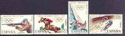 Spain 1968 Mexico Olympic Games perf set of 4 unmounted mint, SG 1943-46, stamps on , stamps on  stamps on olympics, stamps on  stamps on shooting, stamps on  stamps on bicycles, stamps on  stamps on yachting, stamps on  stamps on horse jumping, stamps on  stamps on horses