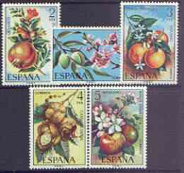 Spain 1975 Spanish Flora (4th issue) perf set of 5 unmounted mint, SG 2299-2303, stamps on flowers, stamps on fruit, stamps on trees