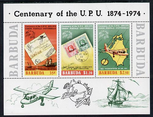 Barbuda 1974 Universal Postal Union m/sheet unmounted mint SG MS 180, stamps on upu    stamp on stamp    aviation, stamps on  upu , stamps on , stamps on stamponstamp