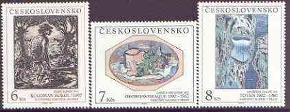 Czechoslovakia 1992 Art (27th issue) set of 3 unmounted mint, SG 3107-09, stamps on , stamps on  stamps on arts, stamps on  stamps on braque