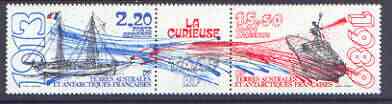 French Southern & Antarctic Territories 1989 Ships perf strip of 2 plus label unmounted mint, SG 250a, stamps on , stamps on  stamps on polar, stamps on  stamps on ships, stamps on  stamps on 