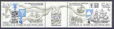 French Southern & Antarctic Territories 1985 30th Anniversary perf strip of 2 plus label unmounted mint, SG 206a, stamps on polar, stamps on ships, stamps on ropes, stamps on 