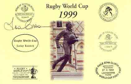 Postcard privately produced in 1999 (coloured) for the Rugby World Cup, signed by Fran Cotton (England - 31 caps, captain & British Lions) unused and pristine, stamps on , stamps on  stamps on rugby, stamps on  stamps on sport