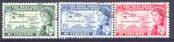 St Vincent 1958 British Caribbean Federation set of 3 fine used, SG 201-03, stamps on maps