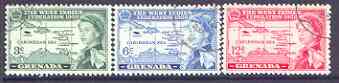 Grenada 1958 British Caribbean Federation set of 3 fine used, SG 205-07, stamps on , stamps on  stamps on maps