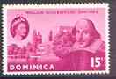 Dominica 1964 400th Birth Anniversary of Shakespeare with wmk inverted unmounted mint, SG 182w, stamps on personalities, stamps on shakespeare, stamps on literature