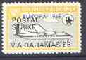 Guernsey - Alderney 1971 POSTAL STRIKE overprinted on Dart Herald 1s (from 1965 Europa Aircraft set) additionaly overprinted 'VIA BAHAMAS \A36' unmounted mint