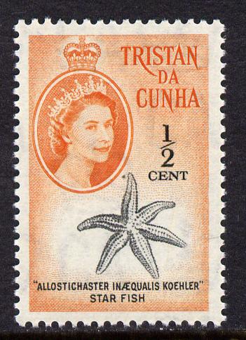 Tristan da Cunha 1961 Starfish 1/2c from def set unmounted mint, SG 42, stamps on , stamps on  stamps on marine life, stamps on  stamps on starfish