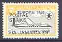 Guernsey - Alderney 1971 POSTAL STRIKE overprinted on Dart Herald 1s (from 1965 Europa Aircraft set) additionaly overprinted VIA JAMAICA Â£5 unmounted mint, stamps on aviation, stamps on europa, stamps on strike, stamps on dart