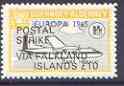 Guernsey - Alderney 1971 POSTAL STRIKE overprinted on Dart Herald 1s (from 1965 Europa Aircraft set) additionaly overprinted VIA FALKLAND ISLANDS 10 unmounted mint, stamps on aviation, stamps on europa, stamps on strike, stamps on dart