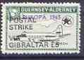 Guernsey - Alderney 1971 POSTAL STRIKE overprinted on Heron 1s6d (from 1965 Europa Aircraft set) additionaly overprinted 'VIA GIBRALTAR Â£5' unmounted mint, stamps on aviation, stamps on europa, stamps on strike, stamps on heron