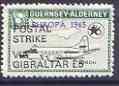 Guernsey - Alderney 1971 POSTAL STRIKE overprinted on Heron 1s6d (from 1965 Europa Aircraft set) additionaly overprinted 'VIA GIBRALTAR £5' unmounted mint, stamps on , stamps on  stamps on aviation, stamps on  stamps on europa, stamps on  stamps on strike, stamps on  stamps on heron