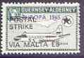 Guernsey - Alderney 1971 POSTAL STRIKE overprinted on Heron 1s6d (from 1965 Europa Aircraft set) additionaly overprinted VIA MALTA 5 unmounted mint, stamps on aviation, stamps on europa, stamps on strike, stamps on heron