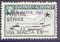 Guernsey - Alderney 1971 POSTAL STRIKE overprinted on Heron 1s6d (from 1965 Europa Aircraft set) additionaly overprinted 'VIA MALTA £5' unmounted mint, stamps on , stamps on  stamps on aviation, stamps on  stamps on europa, stamps on  stamps on strike, stamps on  stamps on heron