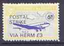 Guernsey - Alderney 1971 POSTAL STRIKE overprinted on DC-3 6d (from 1967 Aircraft def set) additionaly overprinted 'VIA HERM £3' unmounted mint, stamps on , stamps on  stamps on aviation, stamps on  stamps on strike, stamps on  stamps on douglas, stamps on  stamps on dc