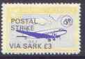 Guernsey - Alderney 1971 POSTAL STRIKE overprinted on DC-3 6d (from 1967 Aircraft def set) additionaly overprinted VIA SARK Â£3 unmounted mint, stamps on aviation, stamps on strike, stamps on douglas, stamps on dc