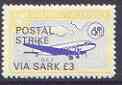 Guernsey - Alderney 1971 POSTAL STRIKE overprinted on DC-3 6d (from 1967 Aircraft def set) additionaly overprinted 'VIA SARK £3' unmounted mint, stamps on aviation, stamps on strike, stamps on douglas, stamps on dc