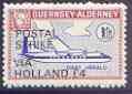 Guernsey - Alderney 1971 POSTAL STRIKE overprinted on Dart Herald 1s (from 1967 Aircraft def set) additionaly overprinted 'VIA HOLLAND Â£4' unmounted mint, stamps on aviation, stamps on strike, stamps on dart
