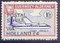 Guernsey - Alderney 1971 POSTAL STRIKE overprinted on Dart Herald 1s (from 1967 Aircraft def set) additionaly overprinted 'VIA HOLLAND £4' unmounted mint, stamps on aviation, stamps on strike, stamps on dart