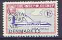 Guernsey - Alderney 1971 POSTAL STRIKE overprinted on Dart Herald 1s (from 1967 Aircraft def set) additionaly overprinted 'VIA DENMARK £5' unmounted mint, stamps on aviation, stamps on strike, stamps on dart