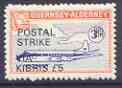 Guernsey - Alderney 1971 POSTAL STRIKE overprinted on Viscount 3s (from 1967 Aircraft def set) additionaly overprinted 'VIA KIBRIS £5' unmounted mint, stamps on aviation, stamps on strike, stamps on viscount