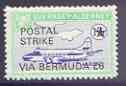 Guernsey - Alderney 1971 POSTAL STRIKE overprinted on Heron 1s6d (from 1967 Aircraft def set) additionaly overprinted VIA BERMUDA Â£6 unmounted mint, stamps on aviation, stamps on strike, stamps on heron