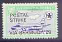Guernsey - Alderney 1971 POSTAL STRIKE overprinted on Heron 1s6d (from 1967 Aircraft def set) additionaly overprinted VIA BERMUDA £6 unmounted mint, stamps on aviation, stamps on strike, stamps on heron