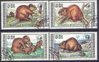 Mongolia 1989 Eurasian Beaver perf set of 4 fine used, SG 1993-96*, stamps on animals, stamps on beavers