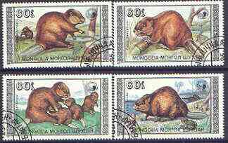 Mongolia 1989 Eurasian Beaver perf set of 4 fine used, SG 1993-96*, stamps on , stamps on  stamps on animals, stamps on  stamps on beavers